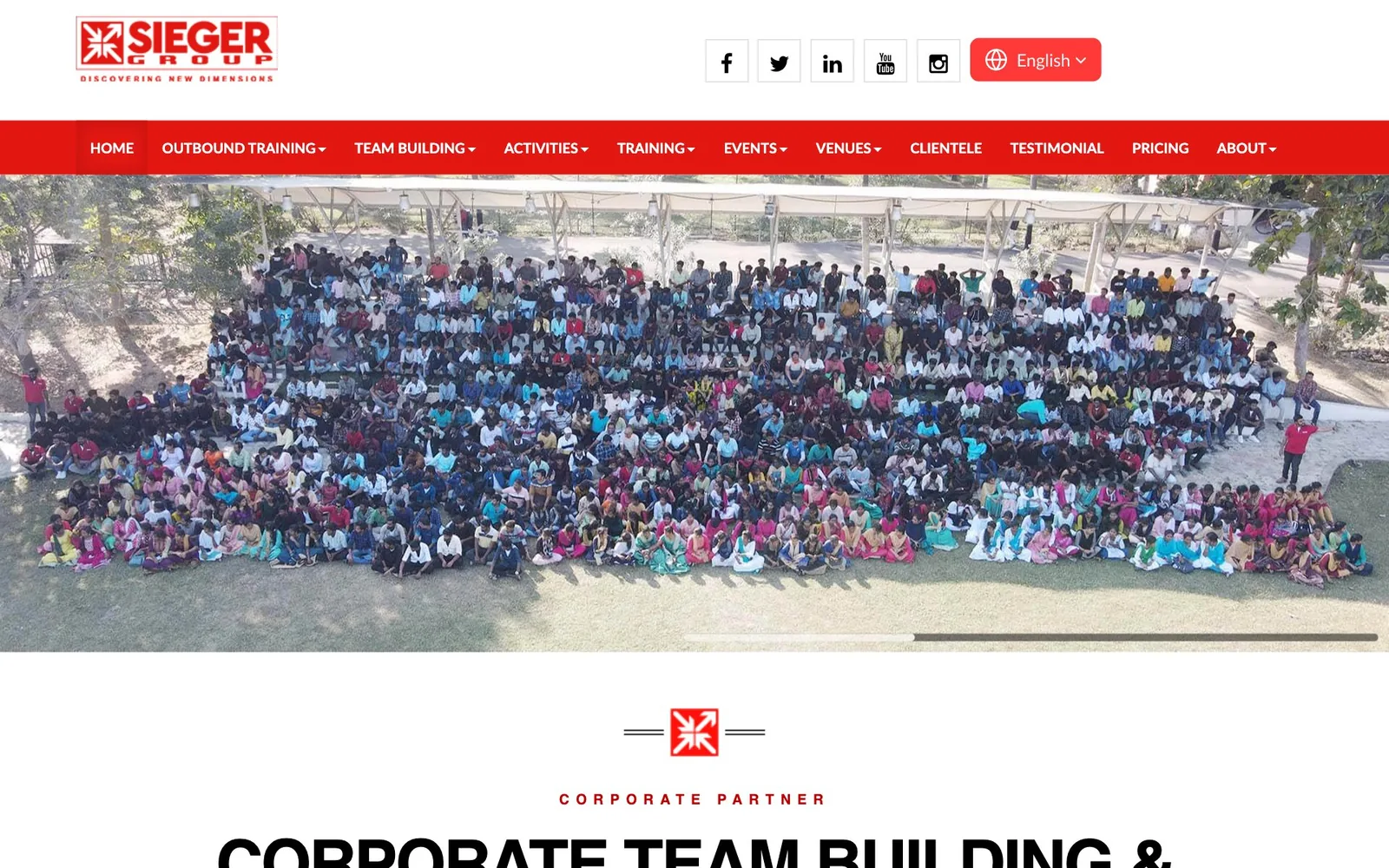 Sieger Group website screenshot — outbound training & team building company India