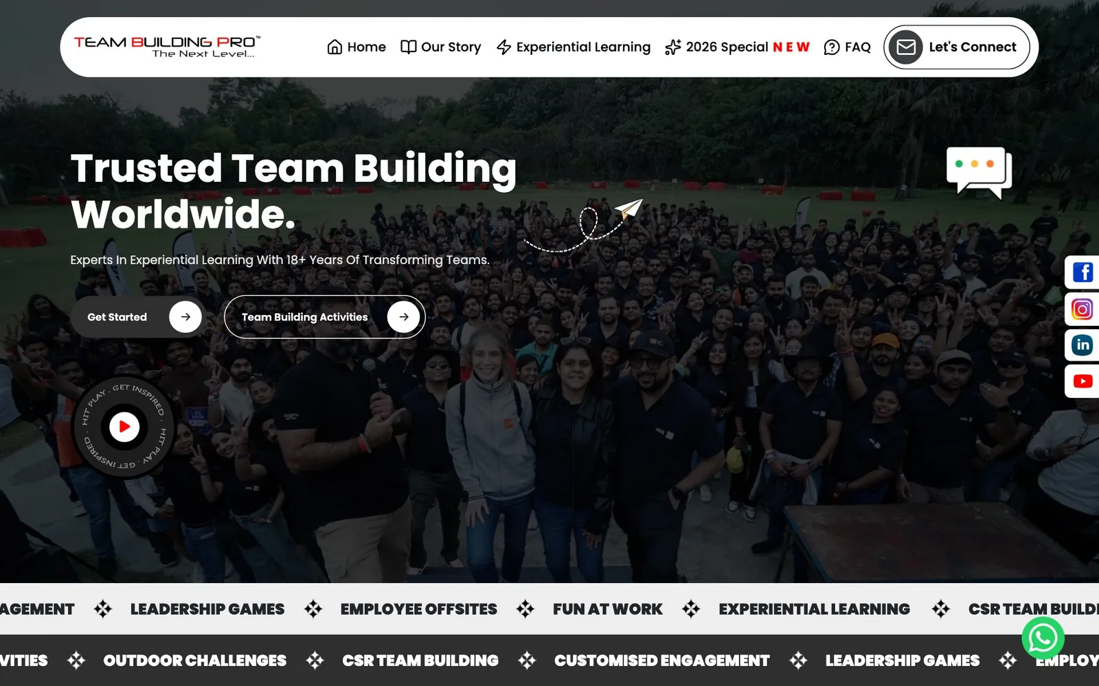 Team Building Pro website screenshot — corporate team building company India