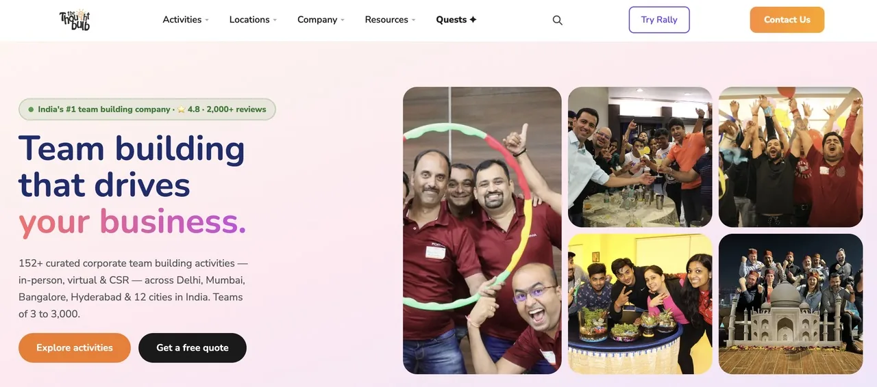The Thought Bulb website screenshot — India best team building company