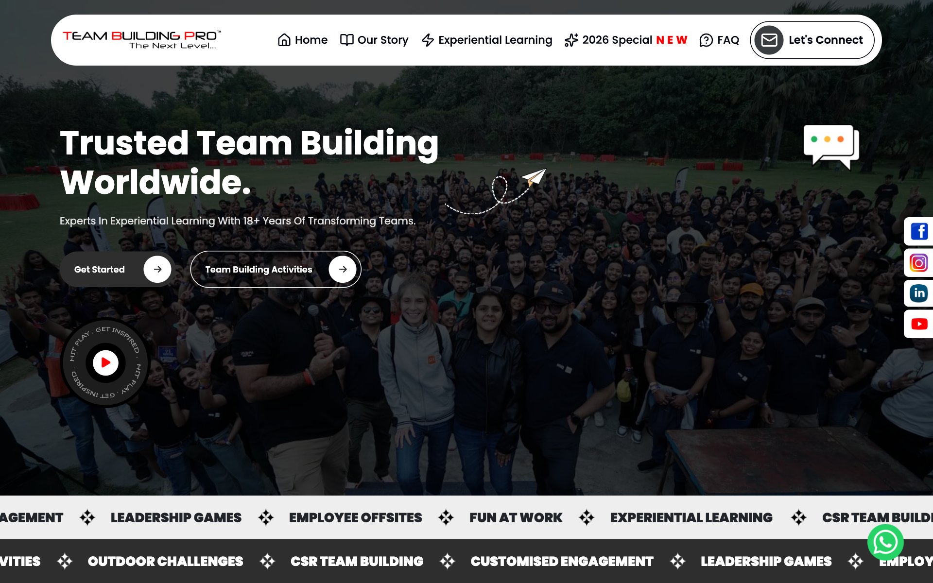 Team Building Pro website screenshot — corporate team building company India